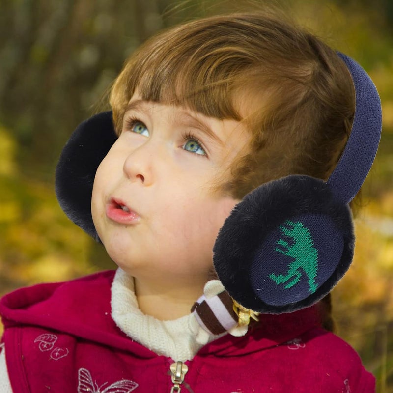 BUTITNOW Toddler Kids Knit Dinosaur Earmuffs Soft Plush Comfortable Winter Outdoor Ear Warmers for Boys Girls - Image 4